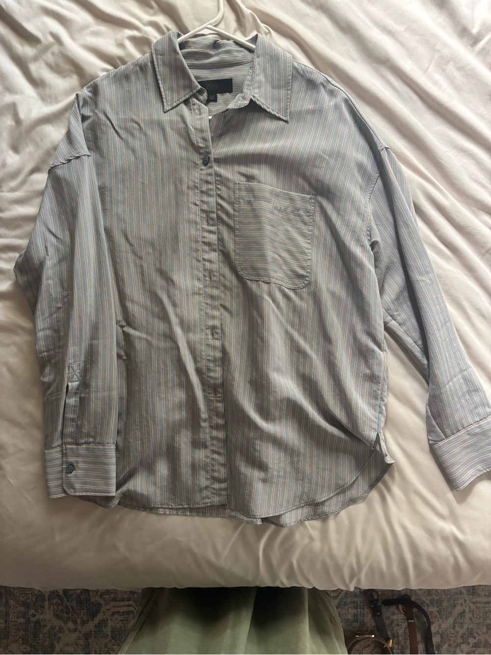 Zara Womens Oversized Pale Blue Multi-Stripe Button-Down Shirt